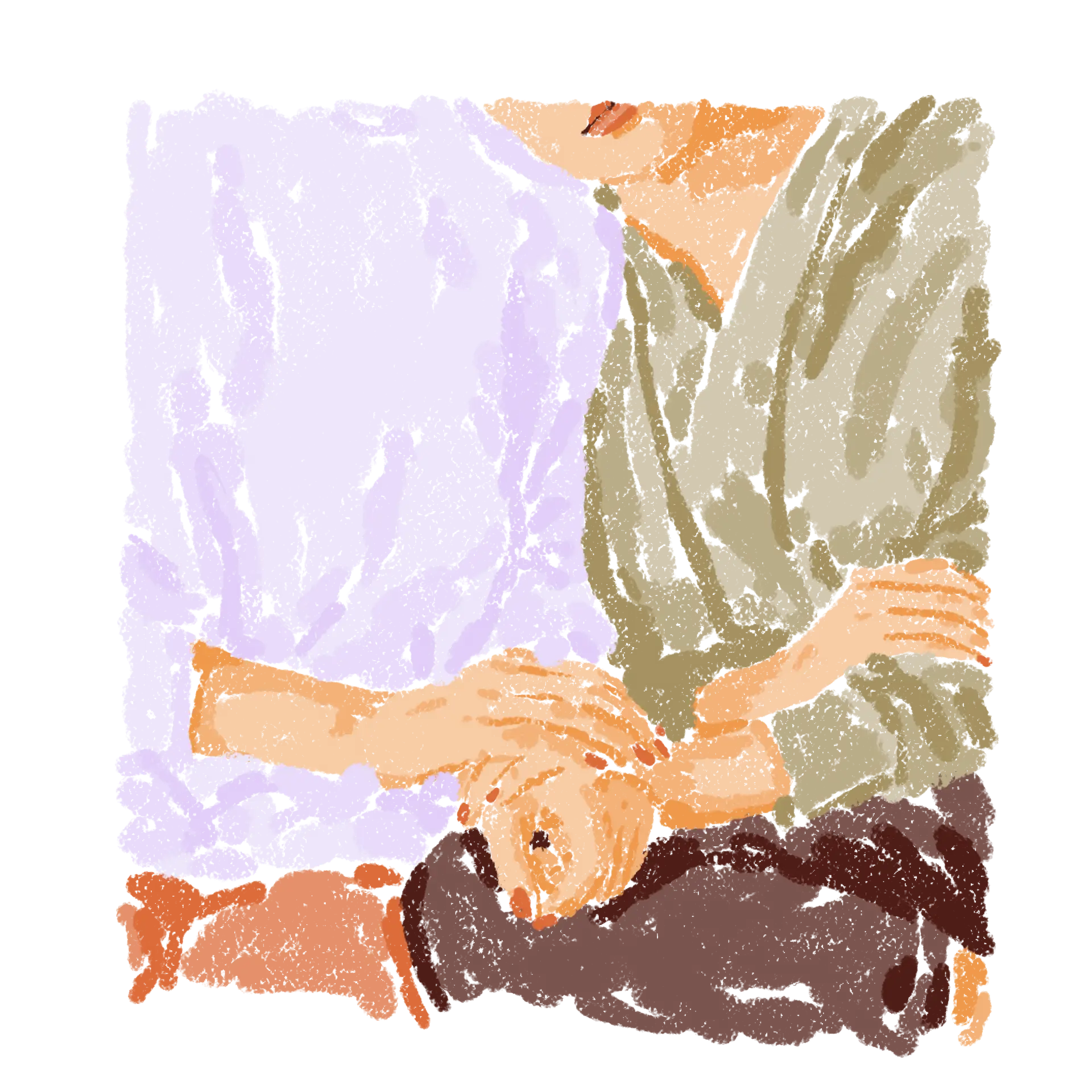 Ilustración de una pareja tomándose la mano. La mujer está apoyando su cabeza en el hombro del hombre